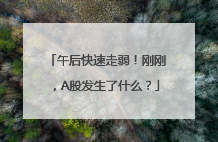 午后快速走弱！刚刚，A股发生了什么？
